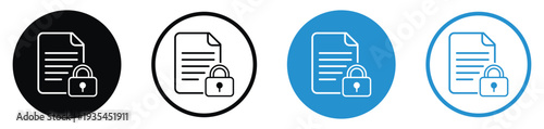 Document icon paired with a padlock symbol to indicate secure data, encrypted files, or privacy protection. Perfect for cybersecurity, legal, and confidential business web interfaces.
