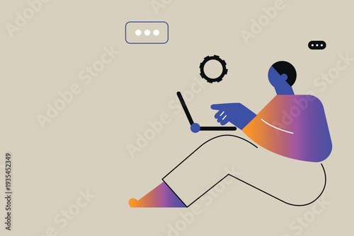 Art & Illustration Person Using Smartphone with Social Media Notifications