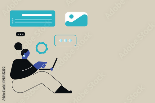 Art & Illustration Person Using Smartphone with Social Media Notifications