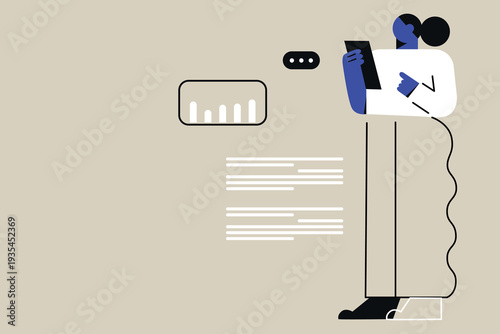 Art & Illustration Person Using Smartphone with Social Media Notifications