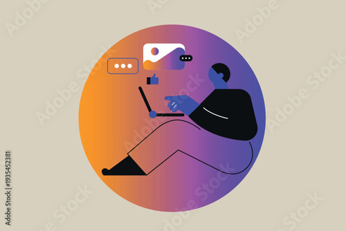 Art & Illustration Person Using Smartphone with Social Media Notifications