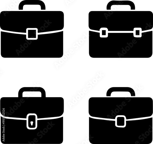 Business Briefcase Silhouette Icon Set