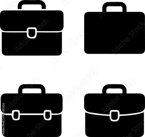 Business Briefcase Silhouette Icon Set