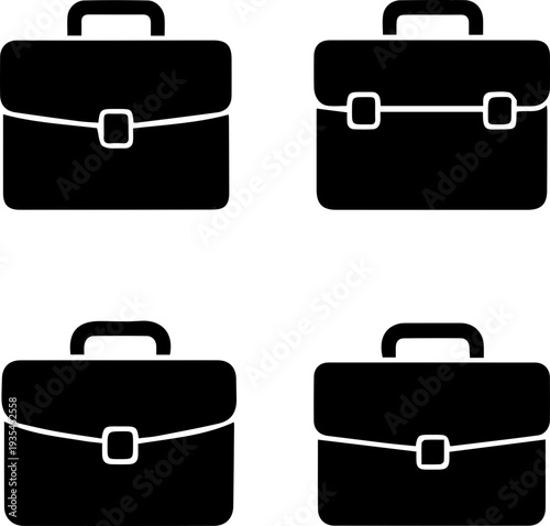 Business Briefcase Silhouette Icon Set