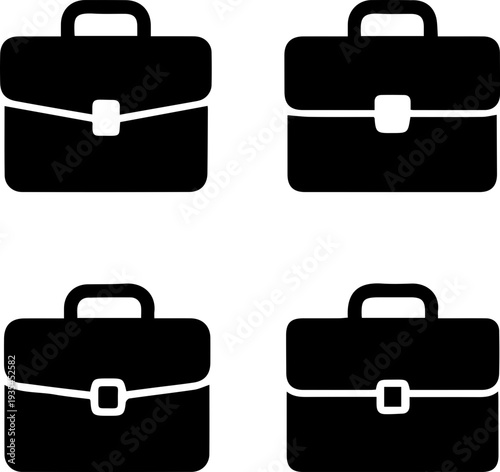 Business Briefcase Silhouette Icon Set