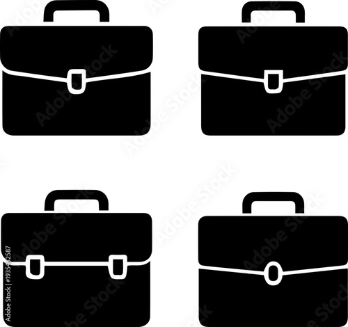 Business Briefcase Silhouette Icon Set