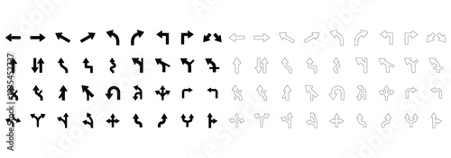 three way directional arrow choices option icon. road traffic direction arrow. alternate Route signs. vector illustration on transparent background.