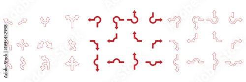 Way direction icon set. three arrow, way sign, road direction icon vector. Turn arrow navigation sign. Traffic route vector illustration.