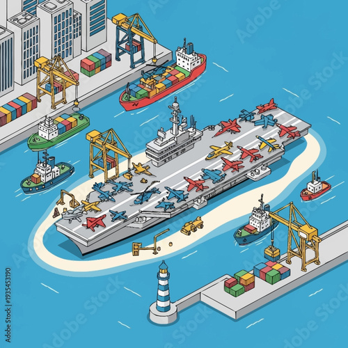 Cargo Ship with Containers and Cranes.