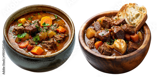 Hearty Meat and Vegetable Stew – Rustic Bowls with Carrots, Potatoes, and Herbs for Comfort Food Blogs and Recipe Websites