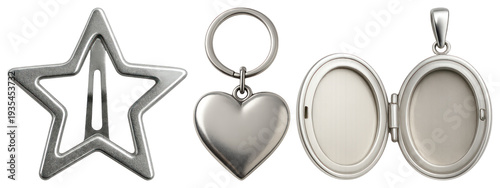 PNG Metallic star heart locket designs on transparent background