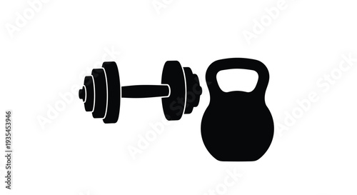 Black dumbbell and kettlebell graphic a fitness equipment illustration silhouette