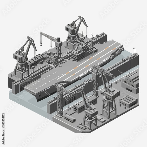 Industrial Dockyard with Cranes and Equipment.