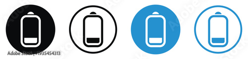 Mobile screen showing low battery level with an exclamation mark. Vector icon set for critical power status, charging reminders, and energy depletion notifications on devices.