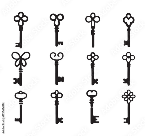Φωτογραφία Assortment of black and white vintage keys decorative antique designs for openin