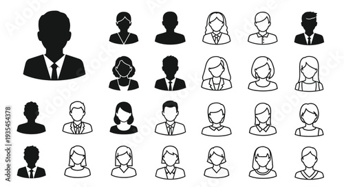 Collection of diverse people icons primarily heads and shoulders silhouette