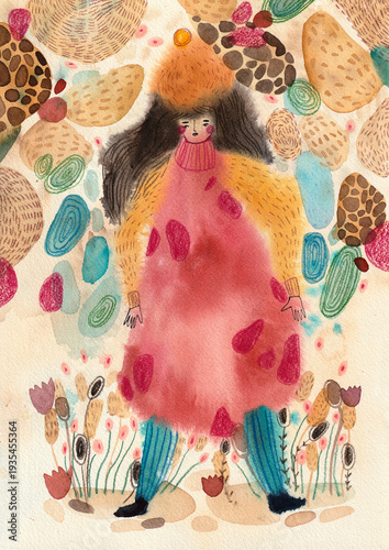 A very colourful lady with a hat