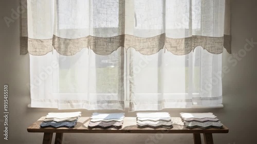 Detailed medium shot showcasing scalloped edge custom window valance fabrics highlighting gentle curves and stitching in soft natural light.