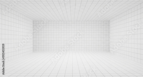 Abstract white grid pattern creating a sense of depth and space.