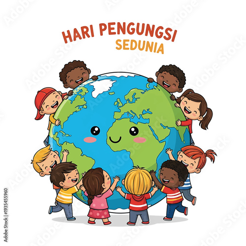 Children Hugging Earth Globe for World Custodian Day