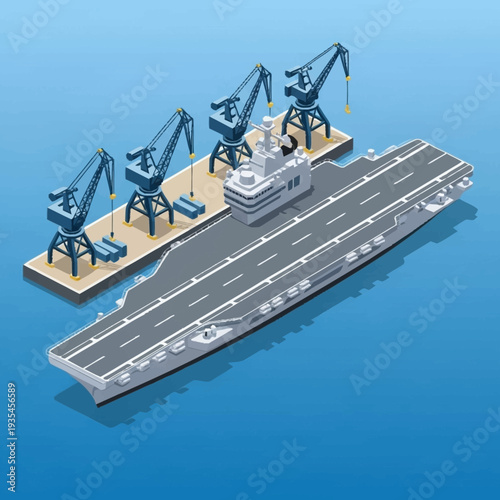Aircraft Carrier with Cranes on Deck.