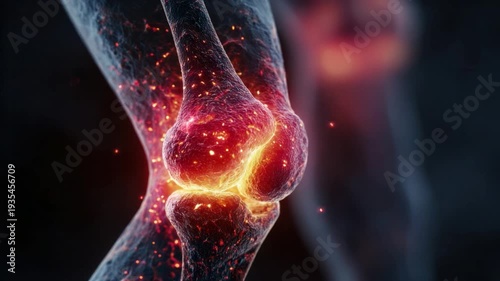 Anatomy of Knee Pain: A detailed depiction of a human knee joint reveals a vivid display of inflammation, emphasizing the complex structure and underlying issues.