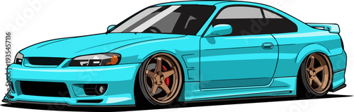 Turbocharged sports car illustration showcasing speed and style on a clean white background from a dynamic angled viewpoint