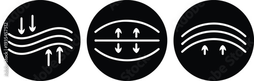 elasticity white line icon black circle flat graphic design vector 
