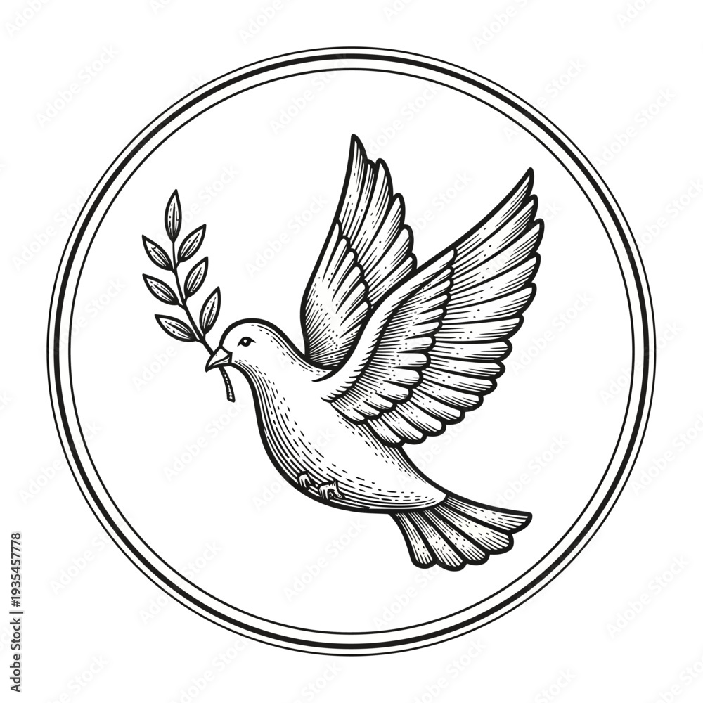 Fototapeta premium Dove with Olive Branch a Classic Peace Symbol Illustration