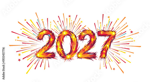 Vector 2027 New Year celebration text with fireworks