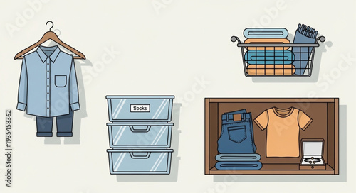 Organized clothing storage solutions for a tidy wardrobe.