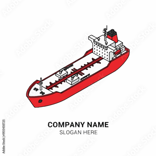 Red Cargo Ship Illustration Vector Graphic.