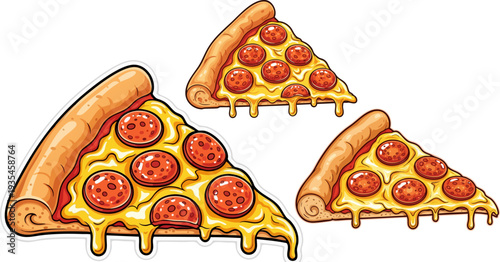 Set of 3 Pepperoni Pizza Slices Vector Illustration