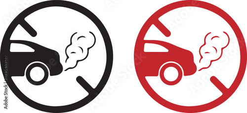 no car pollution sign black red icon set vector illustration design 