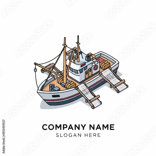 Illustration of a Fishing Boat with Nets.