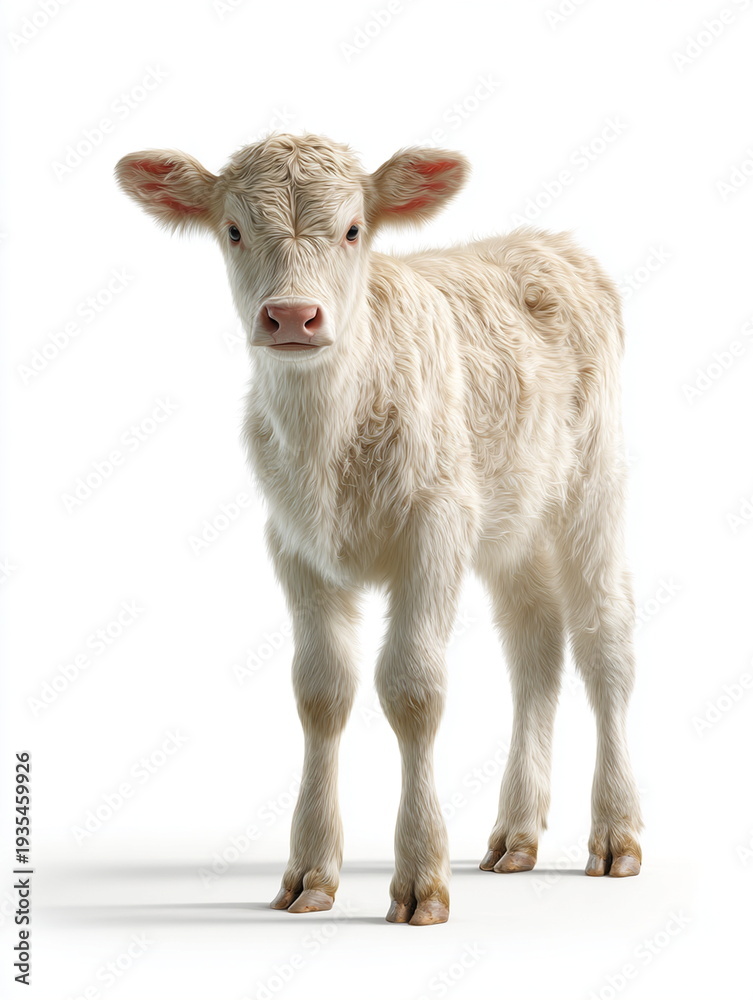 Fototapeta premium Young Calf Standing Isolated on White Studio Background