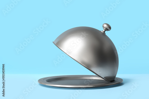 Silver tray with open cloch...