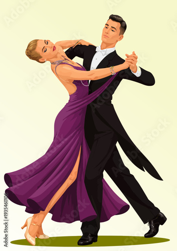 069-18-Ballroom dancing couple performing an elegant waltz in formal attire