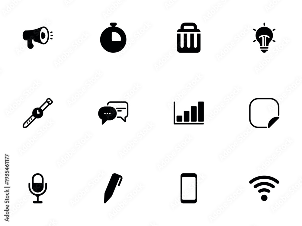 Fototapeta premium Essential Tools for Timing, Reporting, and Connectivity Symbols