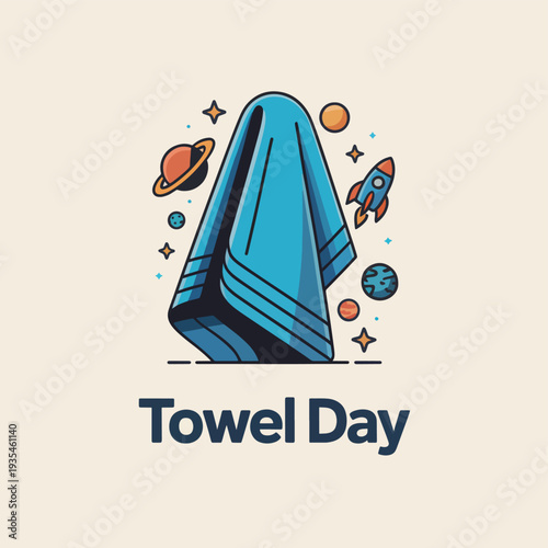 Towel Day Space Celebration rocket planets stars