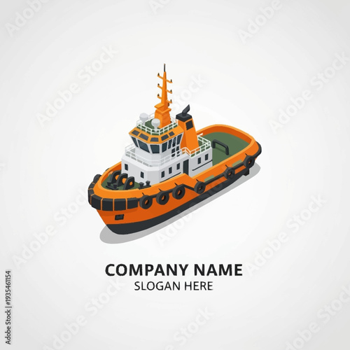 Orange Tugboat Illustration with White Cabin.