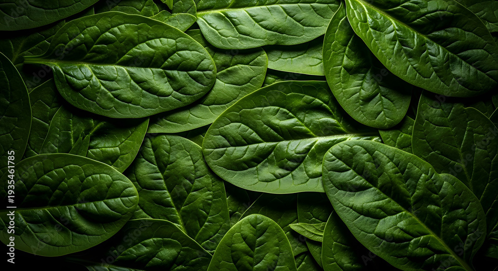 Fototapeta premium Freshly Harvested Spinach Leaves A Close-Up View of Vibrant Greenery and Healthy Produce