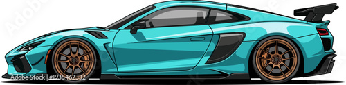 A sleek, teal sports car illustration showcasing its aerodynamic design and vibrant color from a side view.