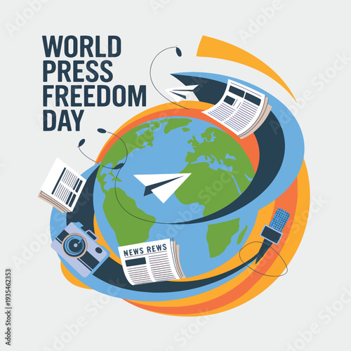 Press Freedom Day with globe, news, earth, newspaper, camera