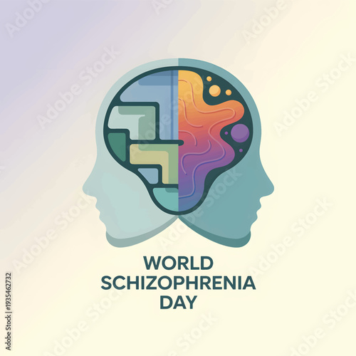 Two abstract human heads facing each other with a split-brain mind, mental health