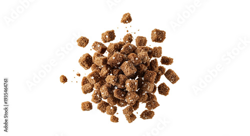 Crunchy Brown Cereal Pieces with White Sugar Sprinkles Isolated on White Background
