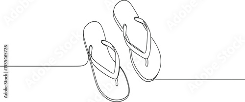 flip flops sandals line illustration, summer beach footwear concept, casual slippers outline drawing, minimal vacation fashion vector