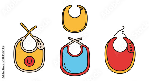 Baby Bib Line art vector set modern bright color illustration