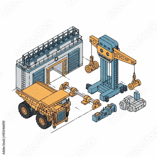 Industrial Mining Equipment and Machinery Illustration.