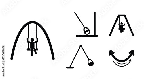 Playground elements including a swing slide and see saw in black silhouette
